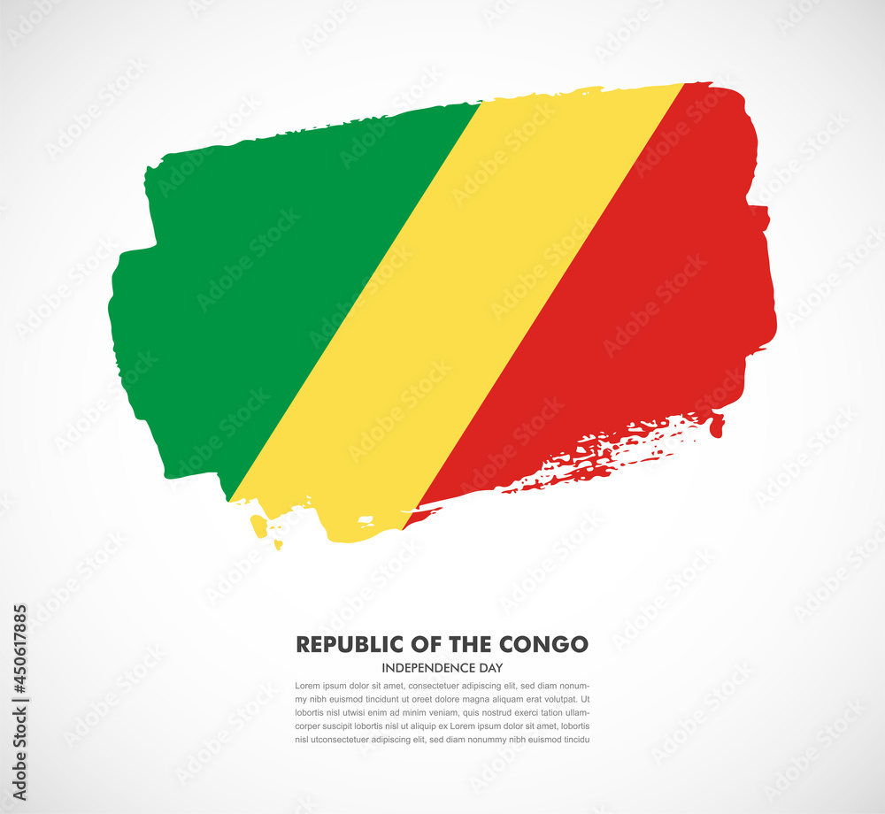 Obraz premium Hand drawn brush flag of Republic of the Congo on white background. Independence day of Republic of the Congo brush illustration