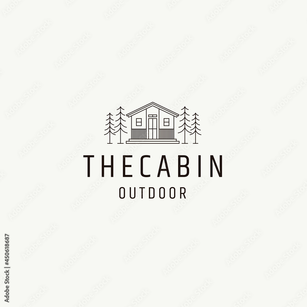 Cabin or cottage line art logo icon design template flat vector illustration