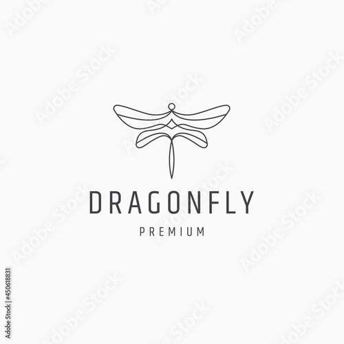 Dragonfly line art logo icon design template flat vector illustration