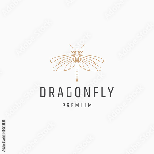 Dragonfly line art logo icon design template flat vector illustration