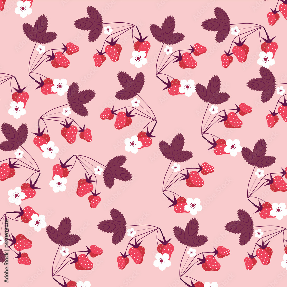 Fototapeta premium Seamless Nature Pattern With Strawberries.