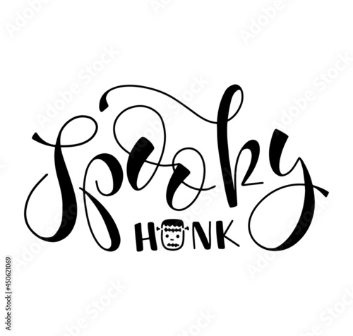 Spooky hunk, black lettering with doodle zombie, vector illustration isolated on white background