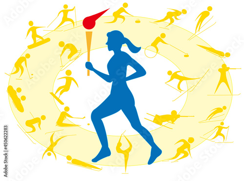 冬のスポーツアイコンセット。障がい者スポーツも含む。