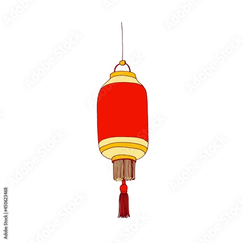 Chinese street paper lantern hanging. Festive Asian light for China religious...