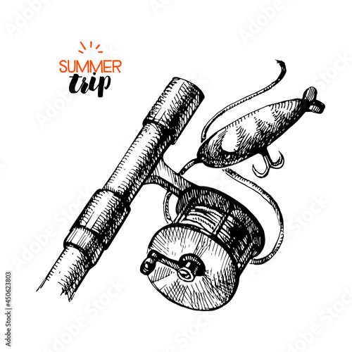 Hand drawn vintage family vacation banner. Sketch retro summer trip vector illustration