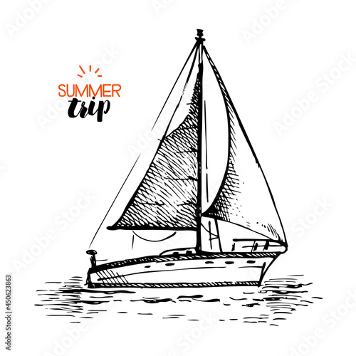 Hand drawn vintage travel vacation banner. Sketch retro summer trip vector illustration