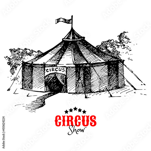 Hand drawn vintage circus banner. Sketch retro vector illustration