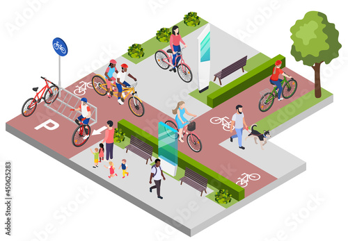 City Cycling Isometric Composition