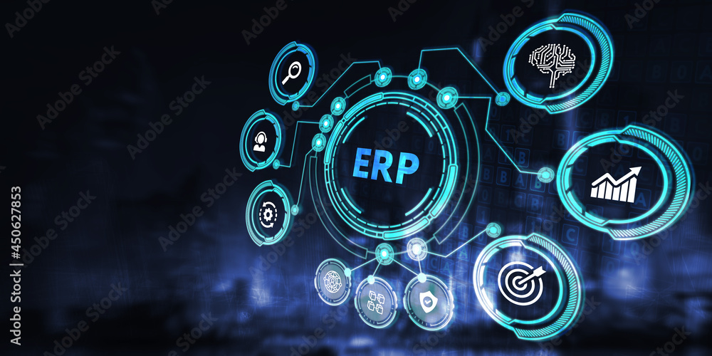 Business, Technology, Internet and network concept. Enterprise Resource Planning ERP corporate company management.