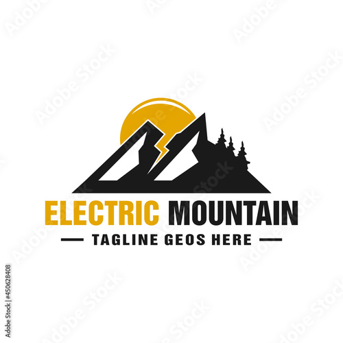electric mountain illustration logo design