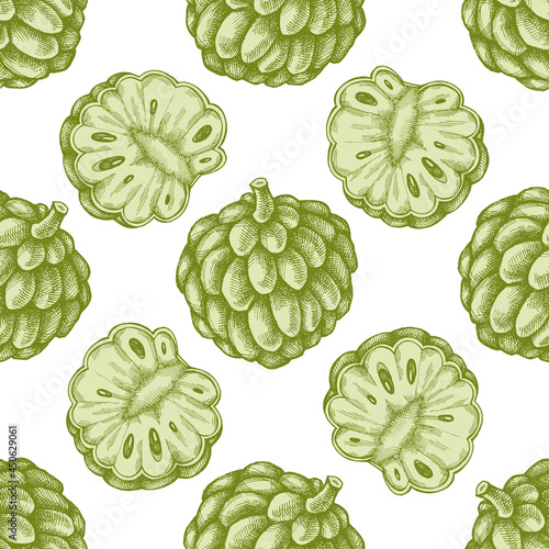 Seamless pattern with hand drawn pastel sugar-apple