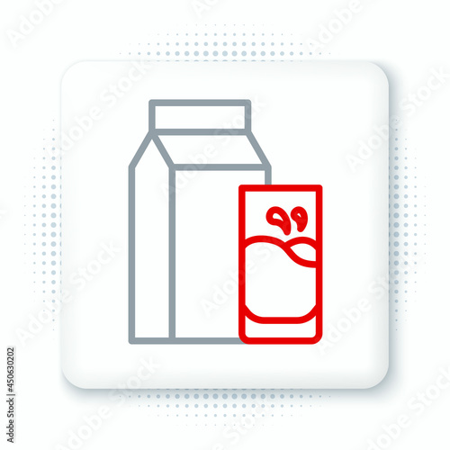 Line Paper package for kefir and glass icon isolated on white background. Dieting food for healthy lifestyle and probiotics fulfillment. Colorful outline concept. Vector