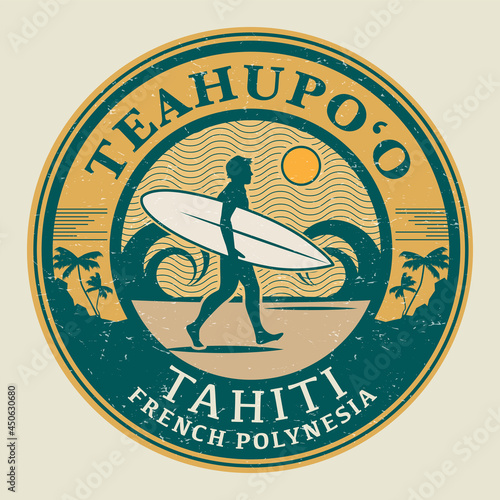 Teahupoo, Tahiti, French Polynesia - surfer sticker photo