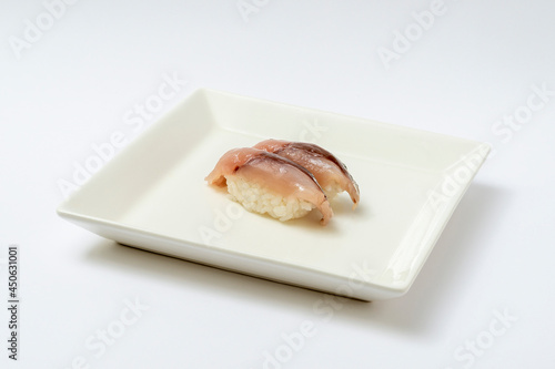 horse mackerel sushi on a plate