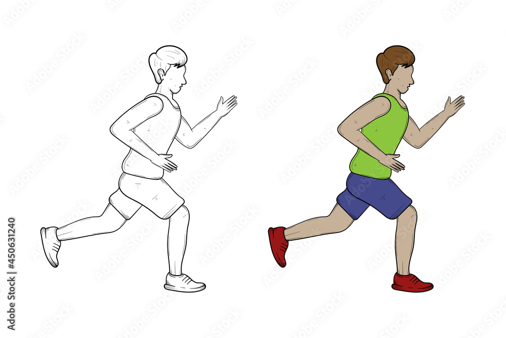 Running hand drawn illustration sketch and color Running hand drawn illustration sketch and color