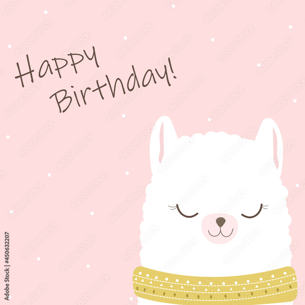 Vector cartoon card. Doodle illustration. Template, background for print, design. Cute poster with funny llama. Happy Birthday. Vector cartoon card. Doodle illustration. Template, background for print, design. Cute poster with funny llama. Happy Birthday.
