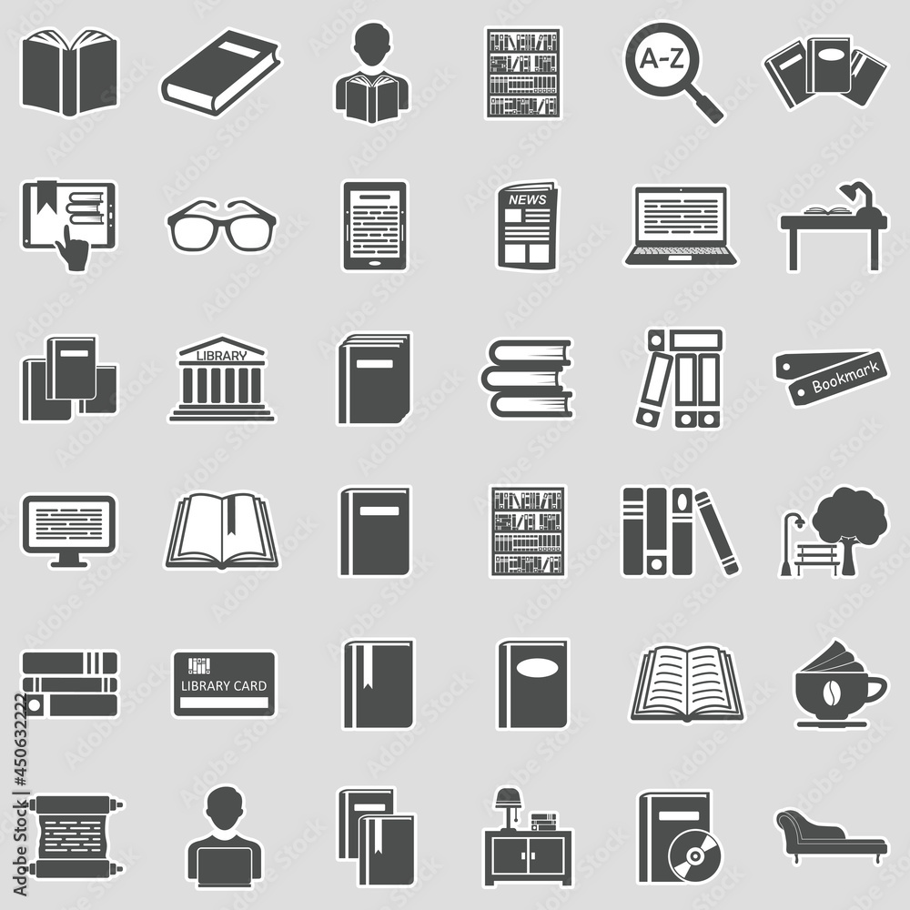Books And Reading Icons. Sticker Design. Vector Illustration. Books And Reading Icons. Sticker Design. Vector Illustration.