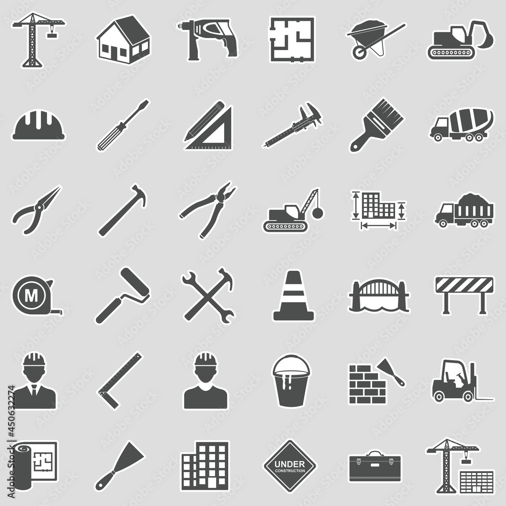 Builder Icons. Sticker Design. Vector Illustration. Builder Icons. Sticker Design. Vector Illustration.