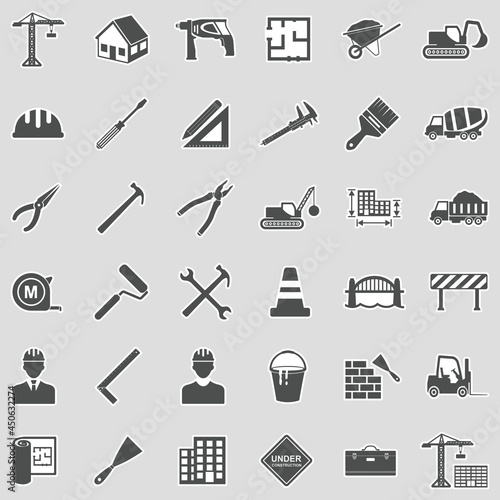 Builder Icons. Sticker Design. Vector Illustration.