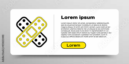 Line Crossed bandage plaster icon isolated on white background. Medical plaster, adhesive bandage, flexible fabric bandage. Colorful outline concept. Vector