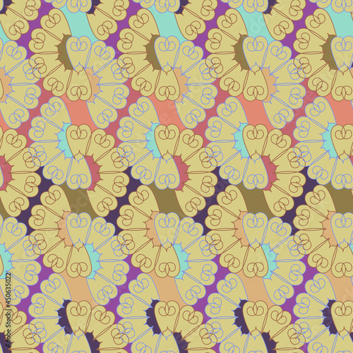 Vector seamless pattern colorful design of abstract lined flowers in yellow