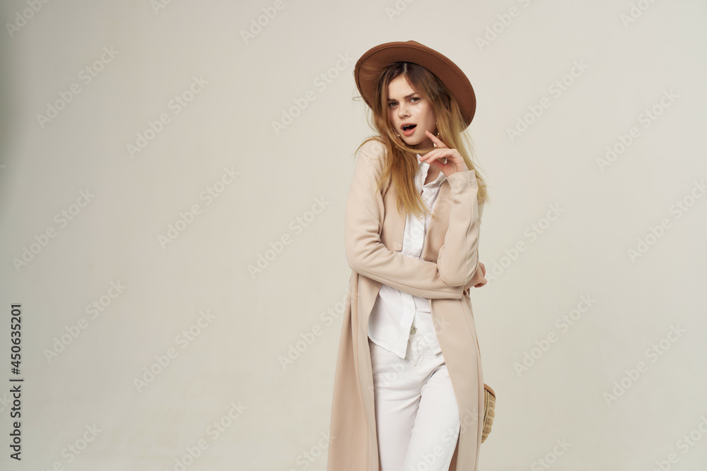 elegant woman in hat modern style fashion posing studio elegant woman in hat modern style fashion posing studio