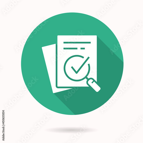 Verification icon with long shadow for graphic and web design.