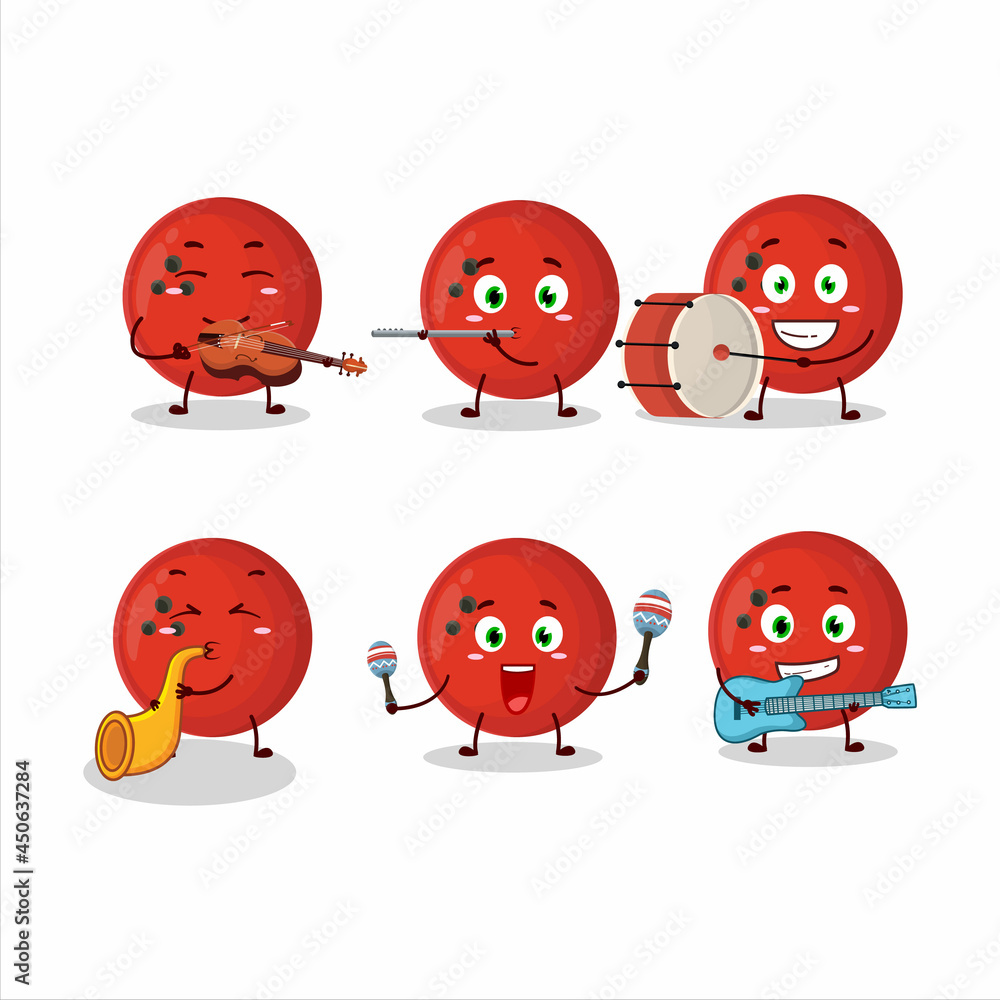 Cartoon character of bowling ball playing some musical instruments Cartoon character of bowling ball playing some musical instruments