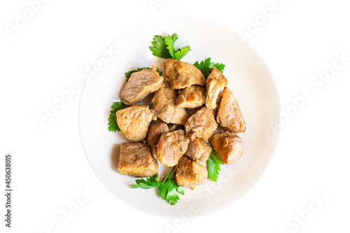 pork stewed meat garnish meal snack on the table copy space food background rustic. top view