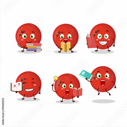 A picture of bowling ball cartoon character concept reading an amusing book