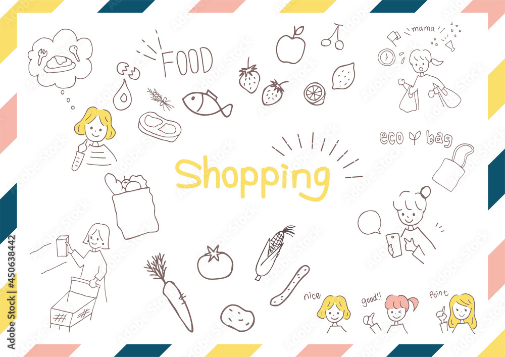 買い物する人とショッピングアイコンセット Stock Vector Adobe Stock