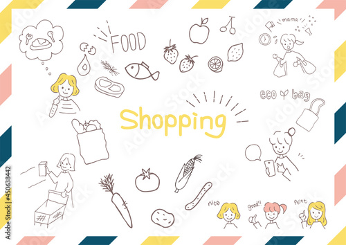買い物する人とショッピングアイコンセット