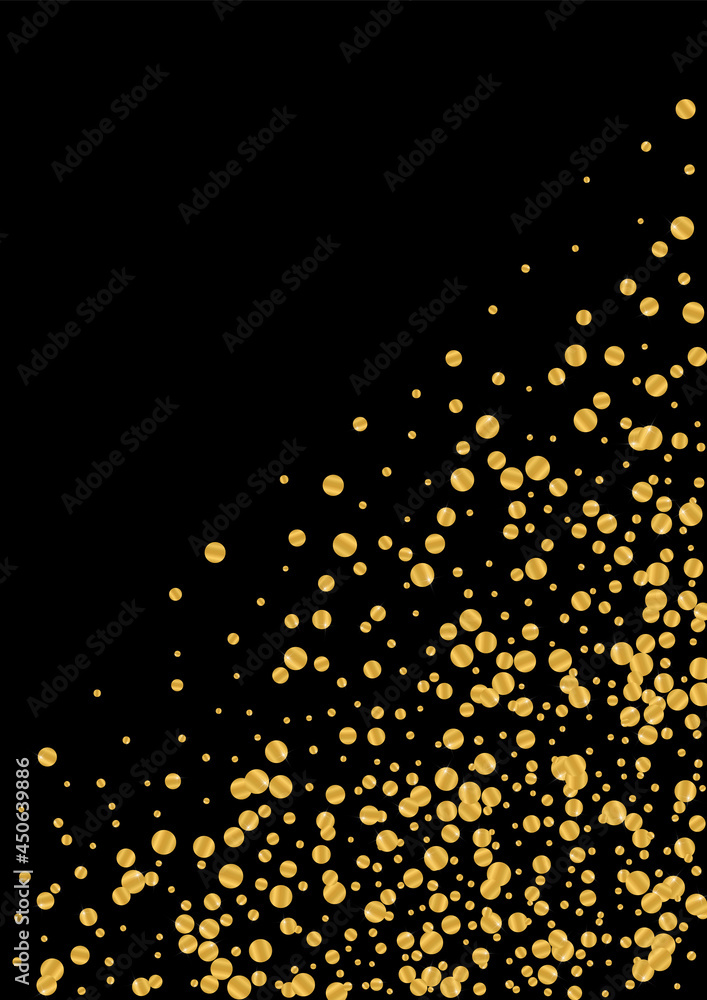 Gold Sparkle Confetti Illustration. Falling Dot Pattern. Golden Foil Celebration Particles. Night Glitter Design. Yellow Shiny Texture.