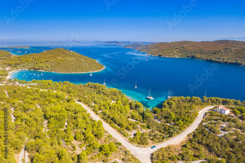 Fototapeta Naklejka Na Ścianę i Meble -  Aerial view of Veli Rat bay on the island of Dugi Otok on Adriatic sea in Croatia, beautiful seascape
