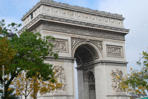 The Triumphal Arch de l'Etoile (arc de triomphe), Paris, France. The monument was designed by Jean Chalgrin in 1806