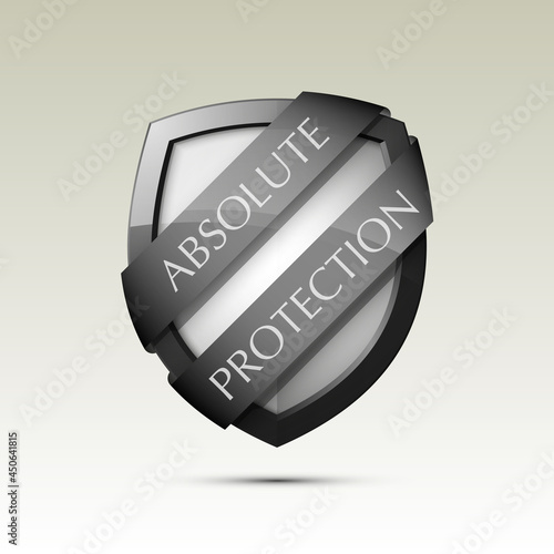 Absolute Protection guard shield concept. Safety badge, Absolute protection icon. Privacy banner shield. Security label. Defense tag. Presentation sticker shield. Defense safeguard sign. badge