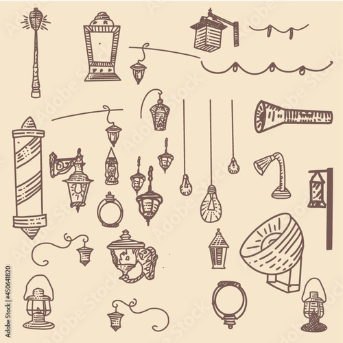 set of hand drawn lamp illustrations