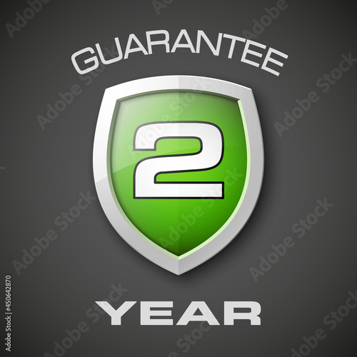 Shield with a text guarantee four year icon. Warranty 4 year Label obligations. Safeguard shield sign. Protect promise reliability badge. Security guaranteed shield illustration