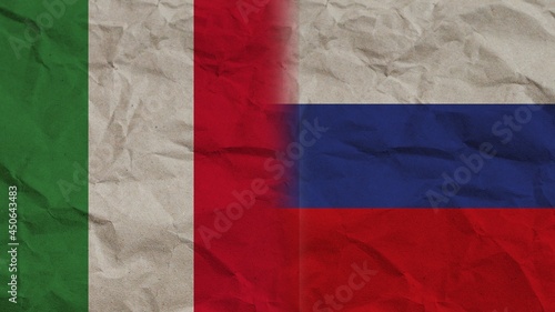 Russia and Italy Flags Together, Crumpled Paper Effect Background 3D Illustration