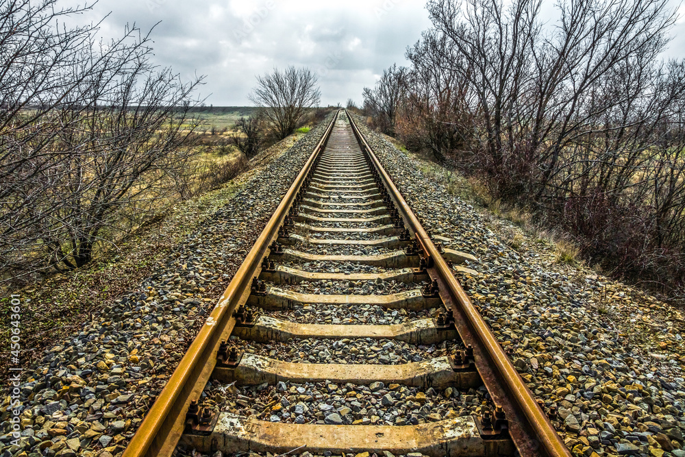 Fototapeta premium Iron rails receding into the distance
