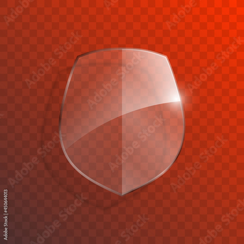 Protect guard glass shield concept. Safety badge protection icon. Privacy transparent banner shield. Security glass label. Presentation transparent sticker shield. Defense safeguard sign badge