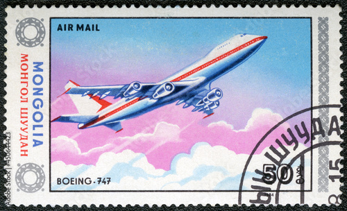 MONGOLIA - 1984: shows Boeing 747, series Civil Aviation, 1984
