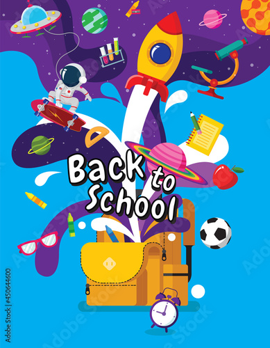  back to school, Book Inspiration, Online Learning, study from home, flat design vector.