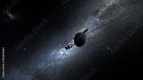Voyager 1 in space, the most distant object, Voyager 1, Voyager probe outside the solar system 3d render photo