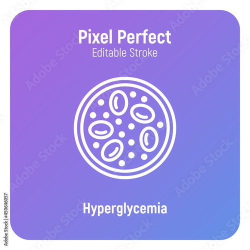Hyperglycemia thin line icon. Low blood sugar. Thin line icon. Diabetes symptom. Pixel perfect, editable stroke. Vector illustration.