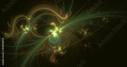 Abstract fractal art background. Beautiful curls and swirls on black. I think it looks like decorative flourishes.