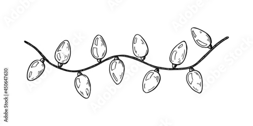 Hand drawn garland with lamps. Vector illustration in sketch style