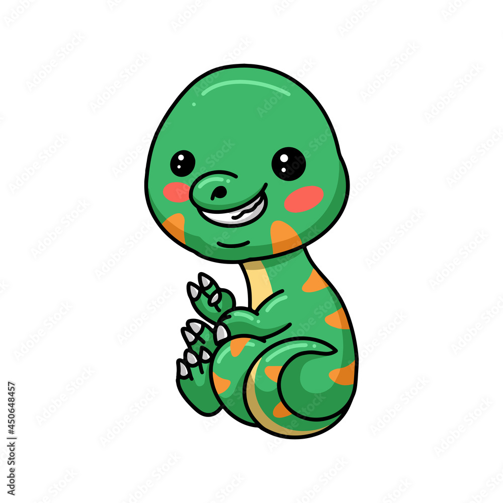 Fototapeta premium Cute little dinosaur cartoon sitting