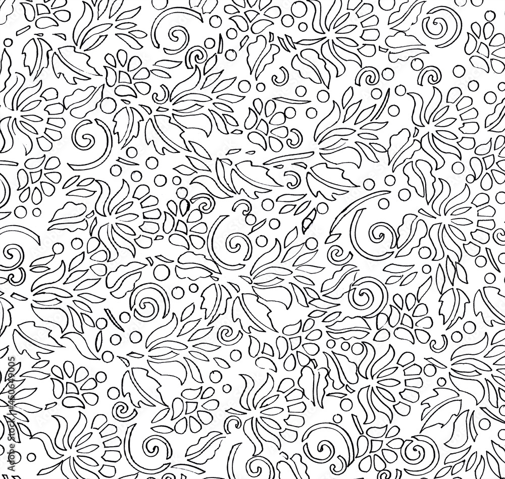 Fototapeta premium Hand-drawn background abstraction of monograms on a white background. For printing onto fabric or wrapping paper.