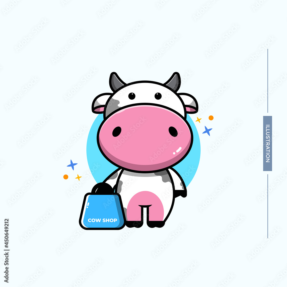 Naklejka premium cute cow illustration carrying shopping bag,vector eps 10
